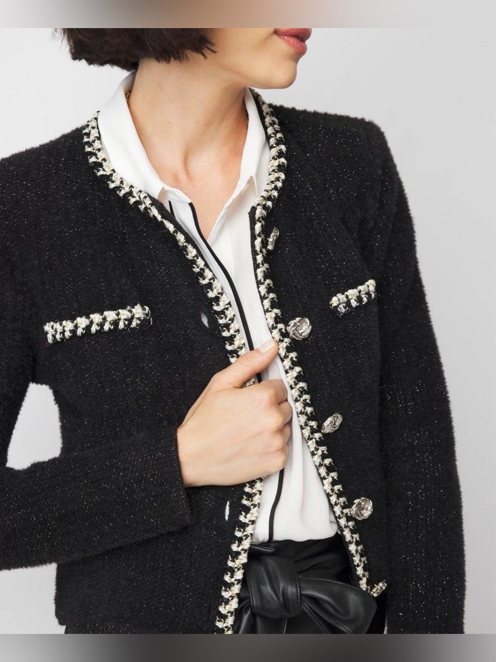 White House Black Market Black and White Cropped Tweed Blazer